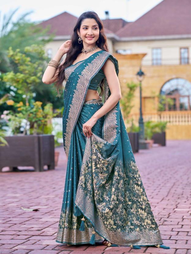 MANOHARI Woven, Paisley Banarasi Jacquard Saree(Blue)
