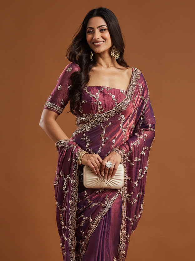 KASEE Embroidered Bollywood Silk Blend Saree(Purple)