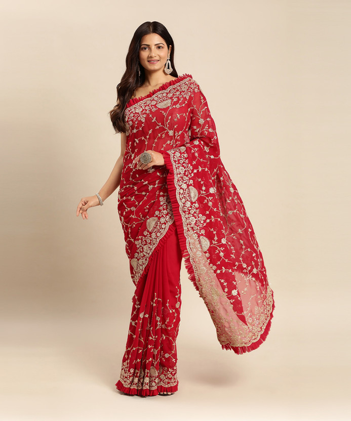 KASEE Embroidered, Woven Bollywood Georgette Saree(Red)