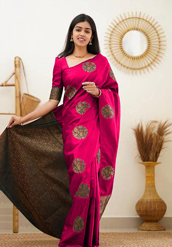 YASHIKA YASHIKA Printed Kanjivaram Cotton Silk, Jacquard Saree(Pink) - Flipkart Deal