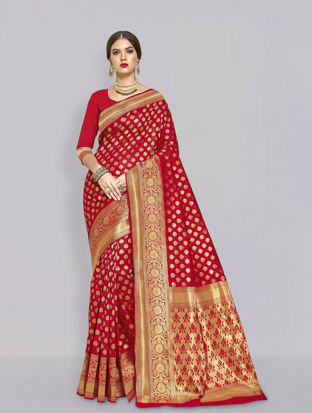 Sariya Woven Banarasi Silk Blend Saree(Red)