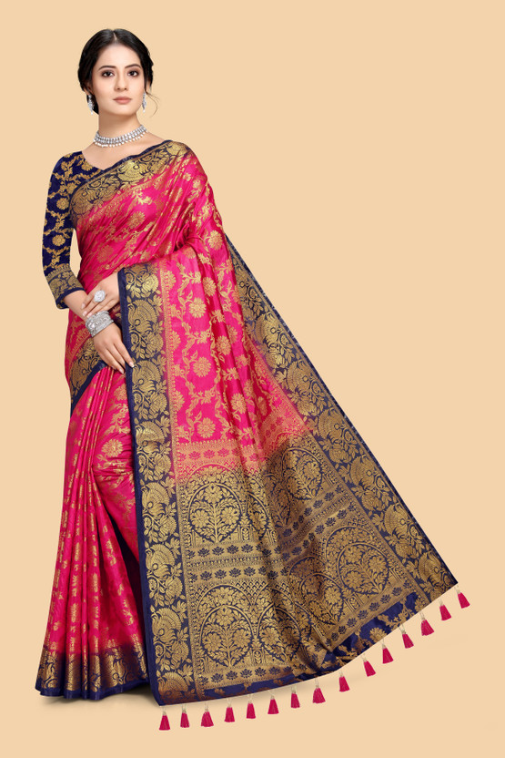 pink and blue banarasi saree