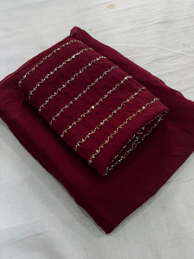 ADHITA Embellished Assam Silk Art Silk Saree(Maroon)