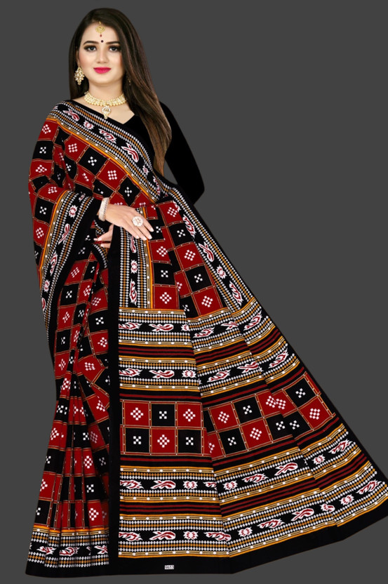 sumit textile Digital Print Sambalpuri Cotton Blend Saree(Red)