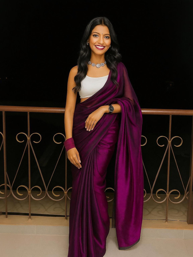 Online Online Bazaaar Solid/Plain Bollywood Lycra Saree(Purple) - Flipkart Deal