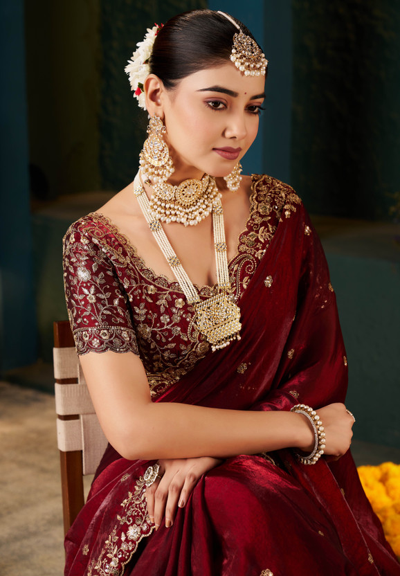 Laddu creation Embellished Bollywood Jimmy Jimmy, Silk Blend Saree(Maroon)