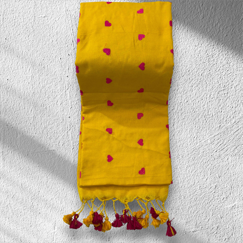 SMRITI HANDLOOM Embroidered Handloom Handloom Pure Cotton Saree(Yellow)