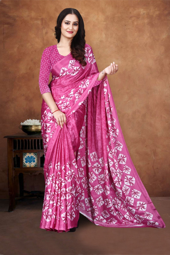 jihana fab Printed Bollywood Georgette, Silk Blend Saree(Pink)