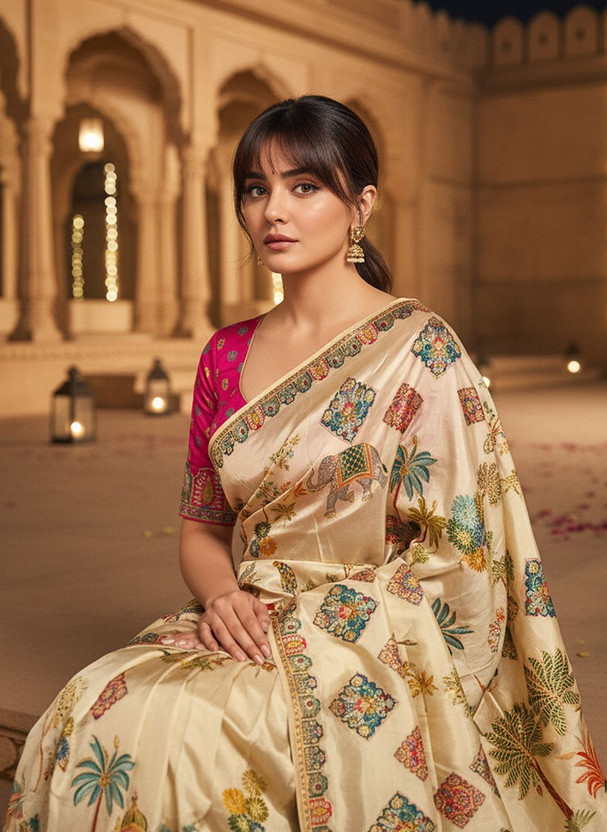 Tasrika Embroidered Banarasi Pure Silk, Jacquard Saree(Multicolor)