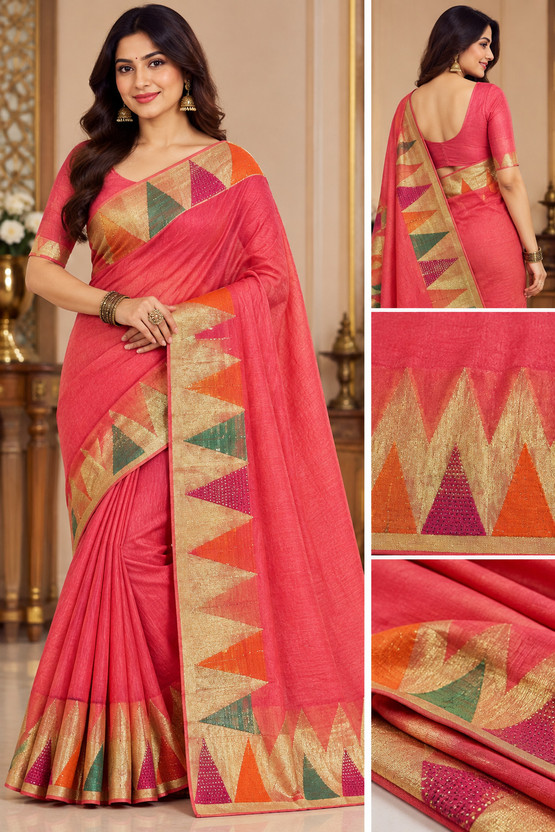 Kanhiya Hand Painted Bollywood Cotton Blend Saree(Pink)