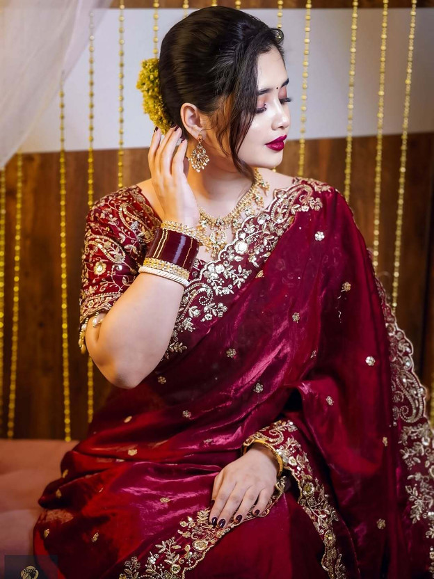 Mortile Designer Studio Embroidered Bollywood Georgette Saree(Maroon)