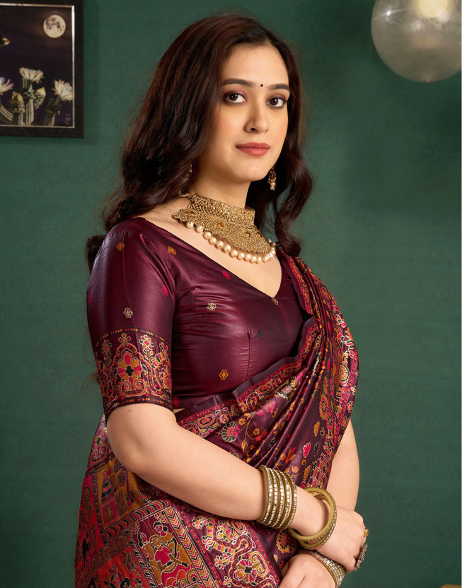 SIRIL SIRIL Woven Banarasi Pure Silk Saree(Maroon) - Flipkart Deal
