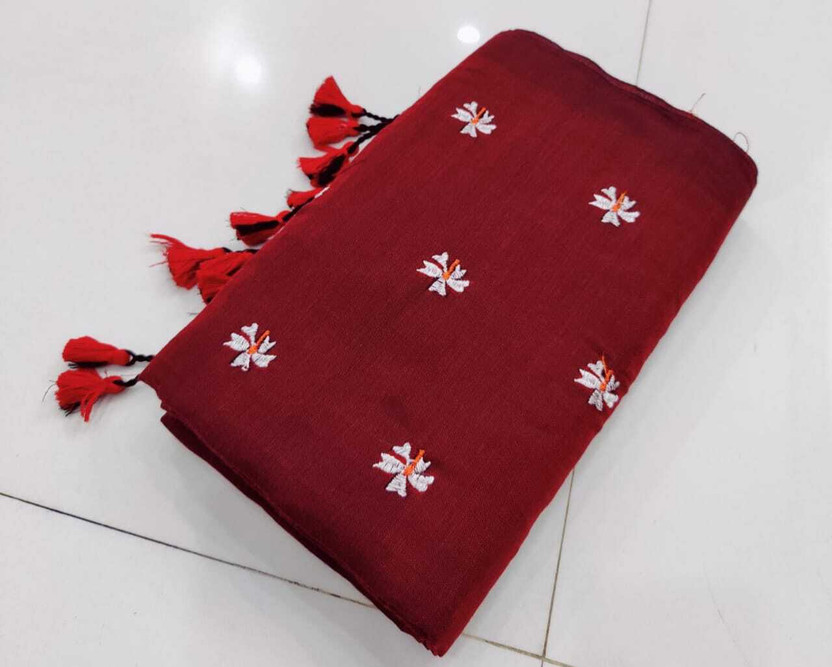 BDF Bikash Datta Fashion Embroidered, Floral Print Daily Wear Cotton Blend Saree(Multicolor)