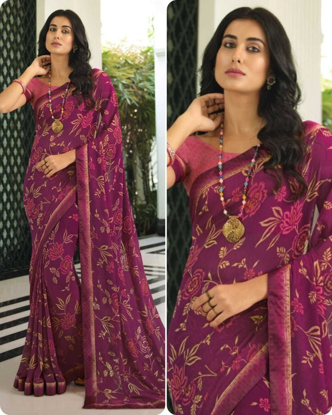 Wholesale bazar Embroidered Bollywood Georgette Saree(Purple)