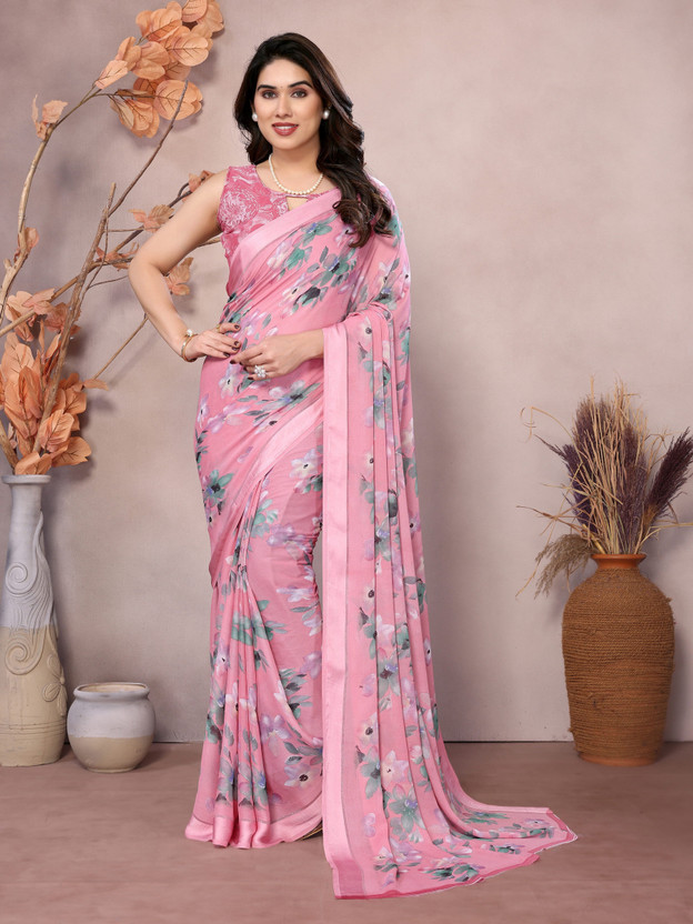 Wholesale bazar Printed Bollywood Georgette Saree(Pink)