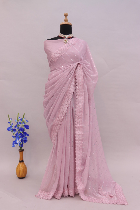 Aarya Fashion Applique Bollywood Lycra Blend Saree(Pink)