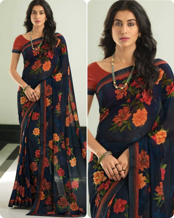 Wholesale bazar Embroidered Bollywood Georgette Saree(Dark Blue)