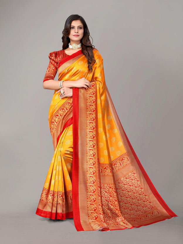 YASHIKA YASHIKA Printed Daily Wear Art Silk Saree(Yellow, Red) - Flipkart Deal