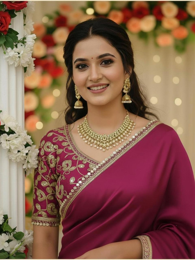 PD PD CLOTH VILLA Embroidered Bollywood Satin, Silk Blend Saree(Magenta) - Flipkart Deal