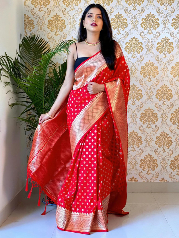 Kartvya Kartvya Printed Kanjivaram Jacquard, Pure Silk Saree(Red, Gold) - Flipkart Deal