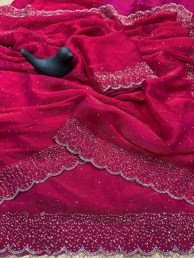 sadika Embellished Bollywood Chiffon, Pure Silk Saree(Pink)
