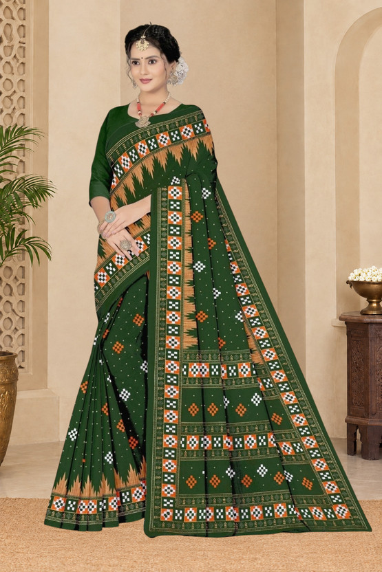 OT OT ODISHA THREADS Printed Sambalpuri Pure Cotton Saree(Multicolor) - Flipkart Deal