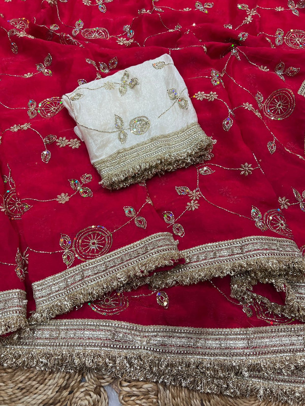 ruhu fashion Embellished Bollywood Georgette Saree(Pink)