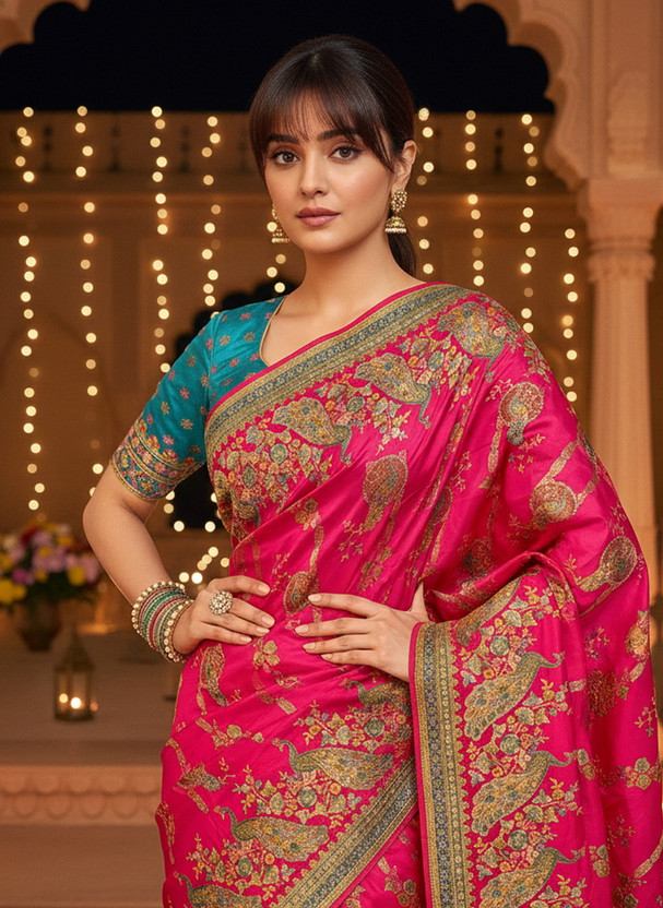 Sariya Printed Banarasi Pure Silk, Jacquard Saree(Pink)