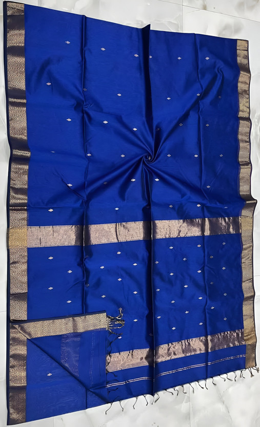 Adwaita Adwaita Global Woven Maheshwari Handloom Cotton Silk Saree(Blue) - Flipkart Deal
