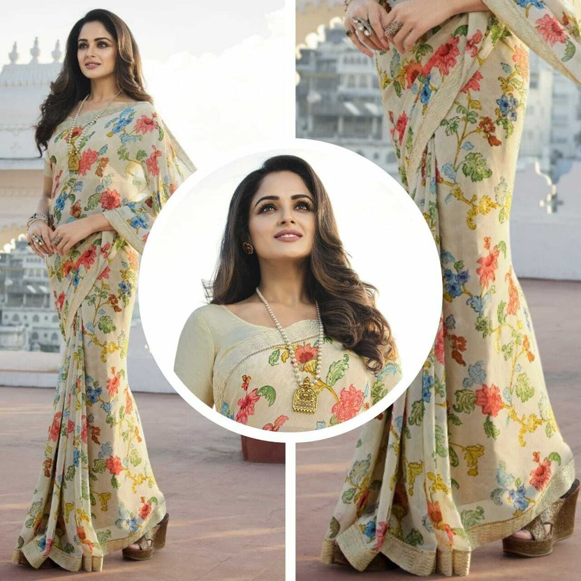 Wholesale bazar Embroidered Bollywood Georgette Saree(White)