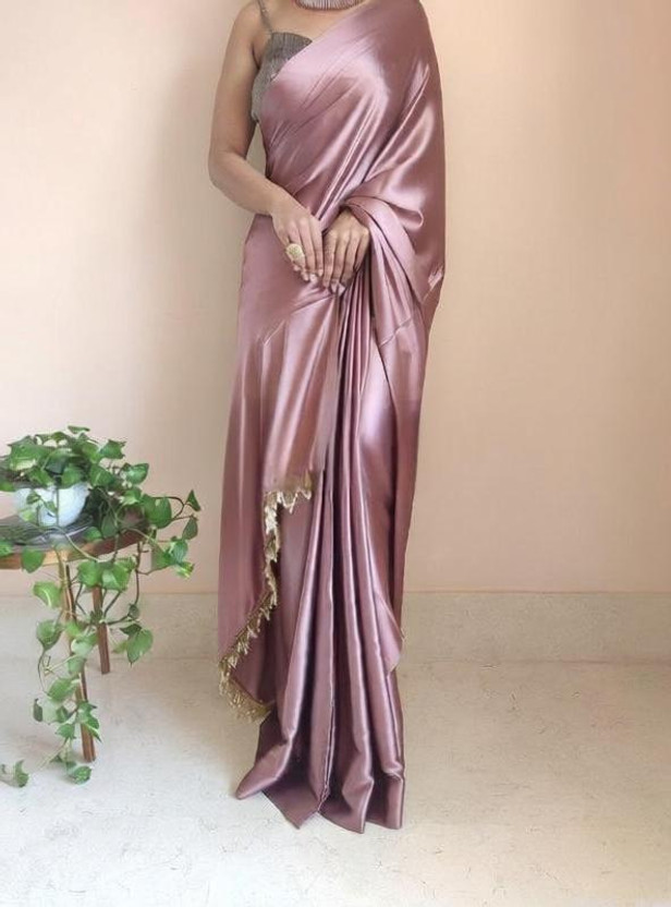PD CLOTH VILLA Solid/Plain Bollywood Satin, Silk Blend Saree(Pink)