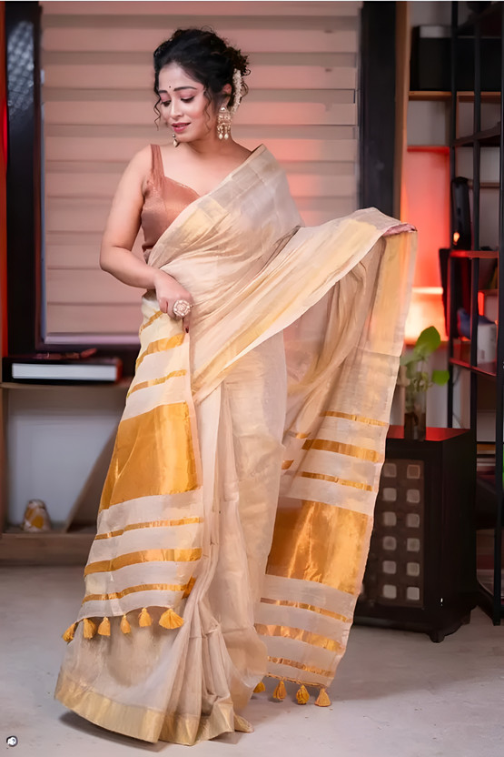 Adwaita Adwaita Global Woven Jamdani Handloom Tissue Saree(Gold, Cream, Multicolor) - Flipkart Deal
