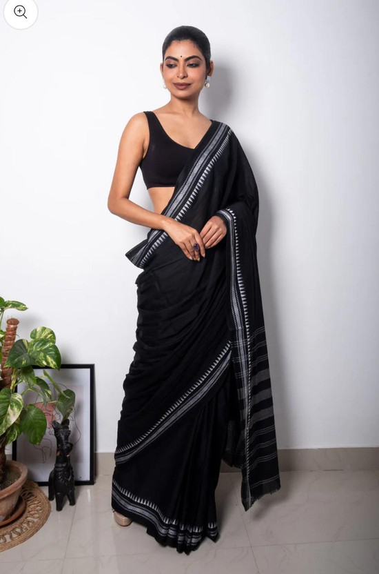 Reshmidhaga Self Design Daily Wear Pure Cotton Saree(Black)