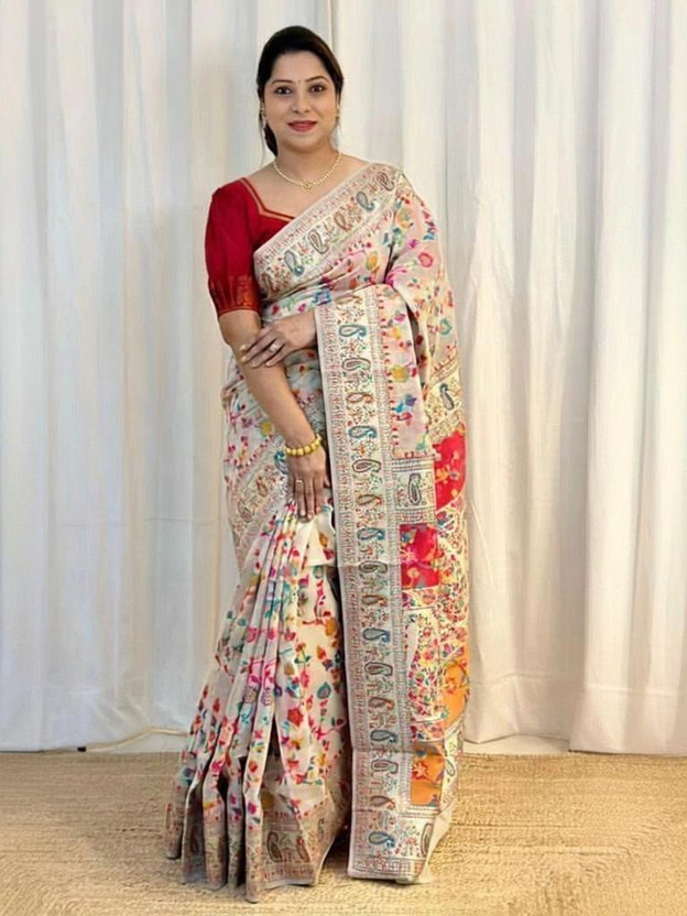 NEZAA EXPORT Floral Print Kanjivaram Pure Cotton Saree(Multicolor)