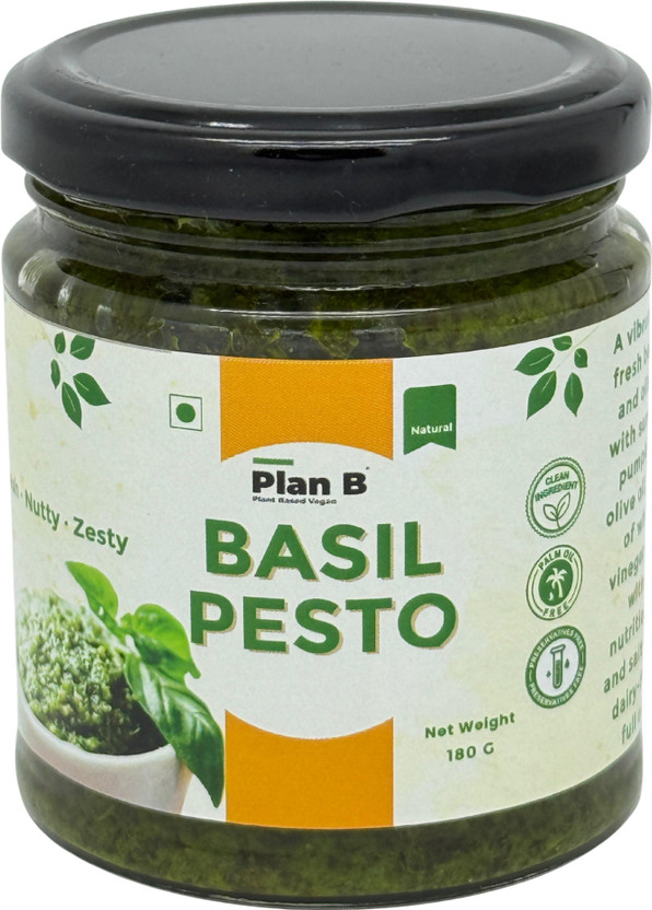 Plan B Basil Pesto Sauce| Creamy Vegan & Dairy-Free Sauce for Pasta, Sandwiches & Pizza Sauce(180 g)