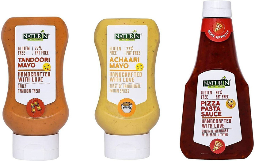 Naturin Pack of 3- Tandoori Mayo 290g, Achaari Mayo 290g and Pizza Pasta Sauce 425g Dip(3 x 335 g)