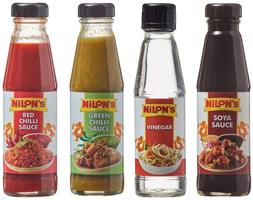 Nilon's Red Chilli ,soya sauce,Green Chilli Sauce and Vinegar Sauces & Ketchup(4 x 180 g)