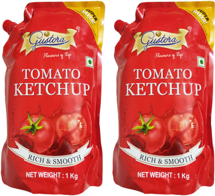 Gustora Tomato Ketchup Sauce 2kg I Rich & Smooth I No Preservatives & Artificial Color Sauces(2 x 1000 g)