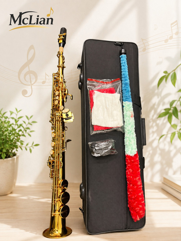 McLian Soprano Saxophone Gold Lacquer Finish Straight Soparano Saxophone(Gold, Sax Case Included)