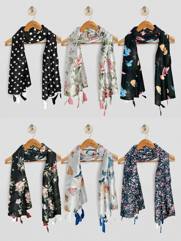 POSHAMPAA Printed Chiffon Women Stole, Scarf, Fancy Scarf