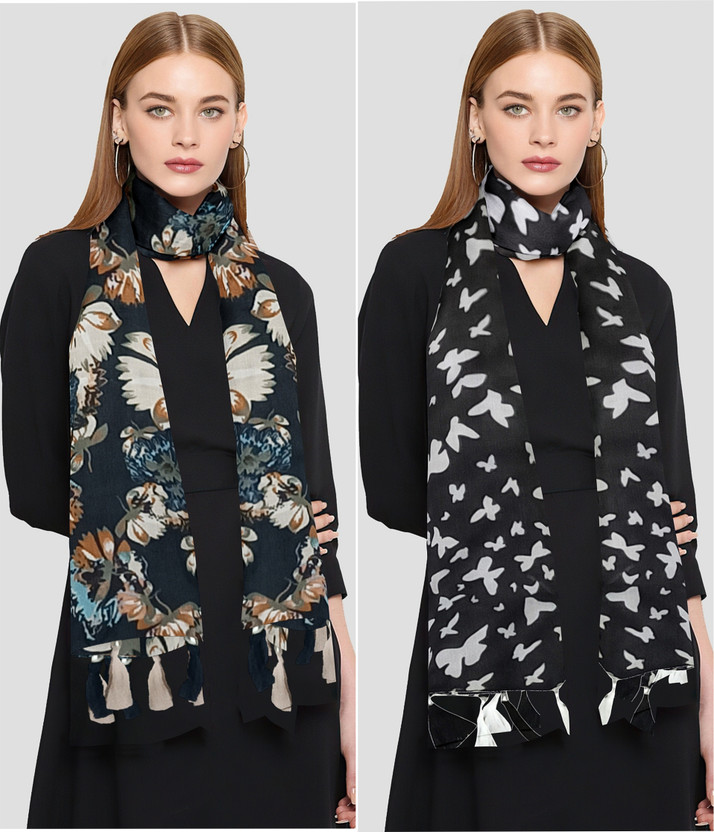 POSHAMPAA Printed Chiffon Women Scarf, Stole, Fancy Scarf