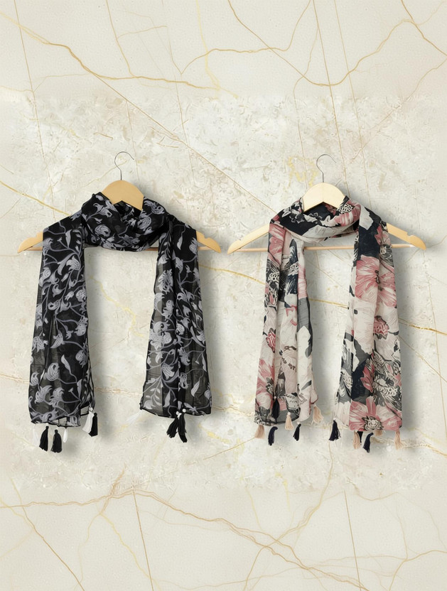 RIDDLE NEEDLE Printed Chiffon Women Scarf, Stole, Fancy Scarf