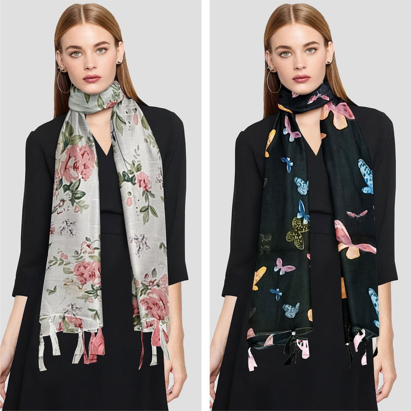 POSHAMPAA Printed Chiffon Women Scarf, Stole, Fancy Scarf