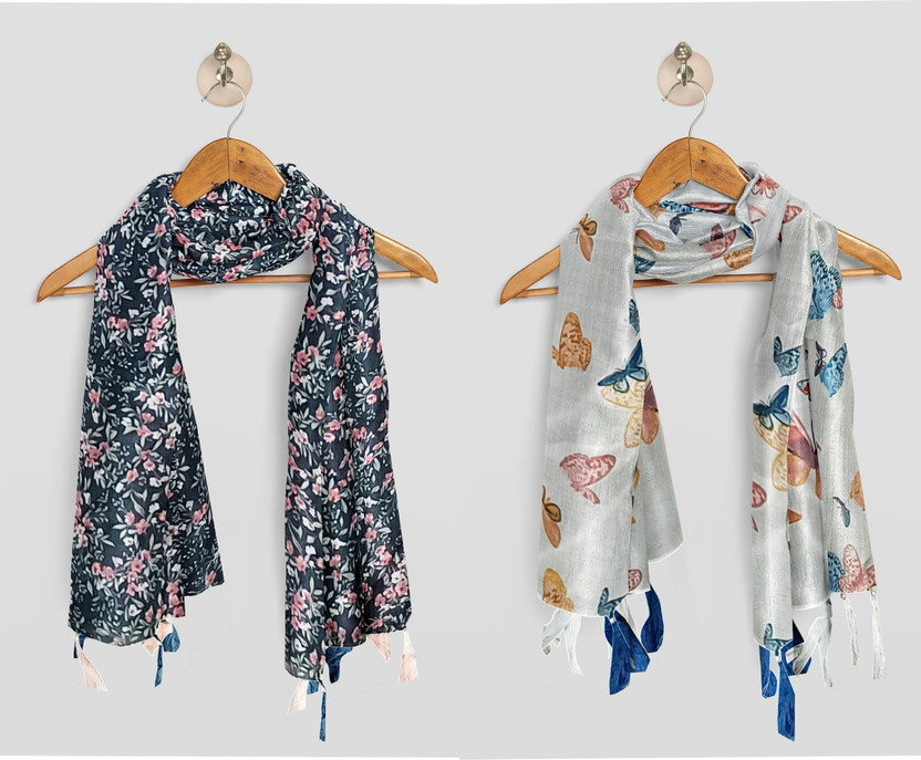 POSHAMPAA Printed Chiffon Women Scarf, Stole, Fancy Scarf