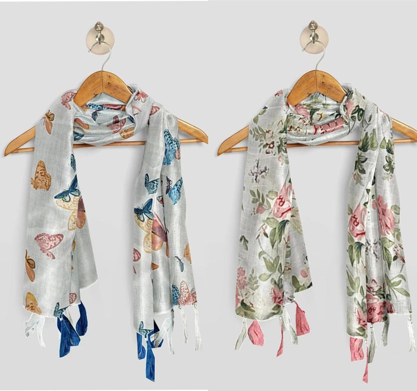 POSHAMPAA Floral Print Chiffon Women Scarf, Stole, Fancy Scarf