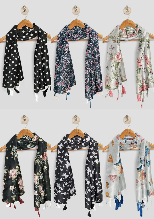 POSHAMPAA Printed Chiffon Women Stole, Scarf, Fancy Scarf
