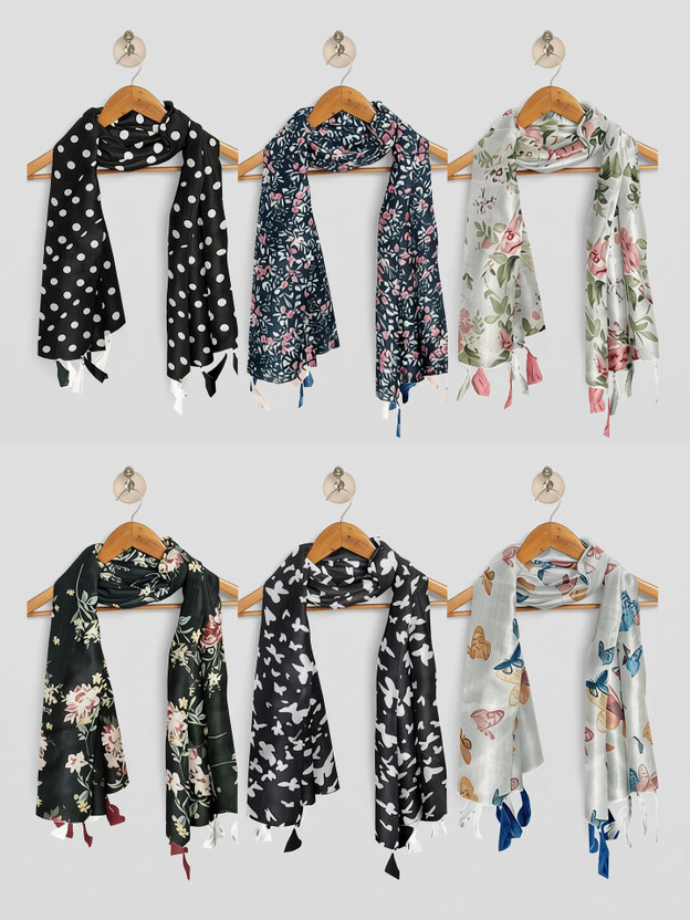 POSHAMPAA Printed Chiffon Women Stole, Scarf, Fancy Scarf
