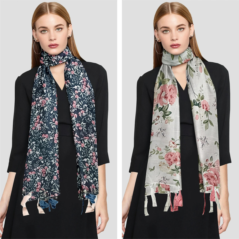 POSHAMPAA Floral Print Chiffon Women Scarf, Stole, Fancy Scarf