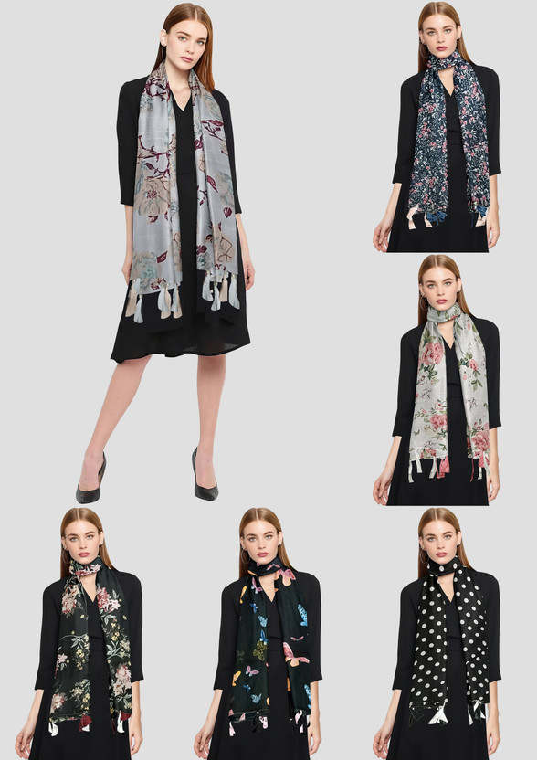POSHAMPAA Printed Chiffon Women Scarf, Stole, Fancy Scarf