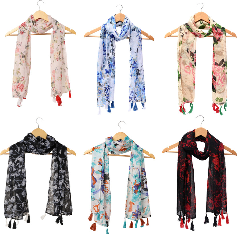 RIDDLE NEEDLE Printed Chiffon Women Scarf, Stole, Fancy Scarf